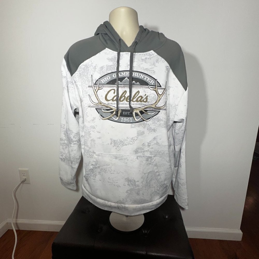 Cabela's Men's Gray and White Hooded Camo Sweatshirt - Large